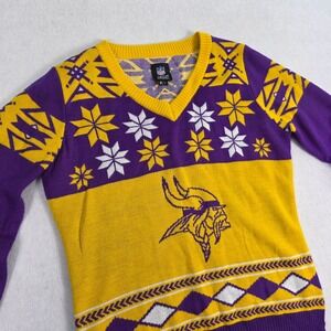 NFL Team Apparel Minnesota Vikings Womens Large Purple Gold Festive Knit Sweater